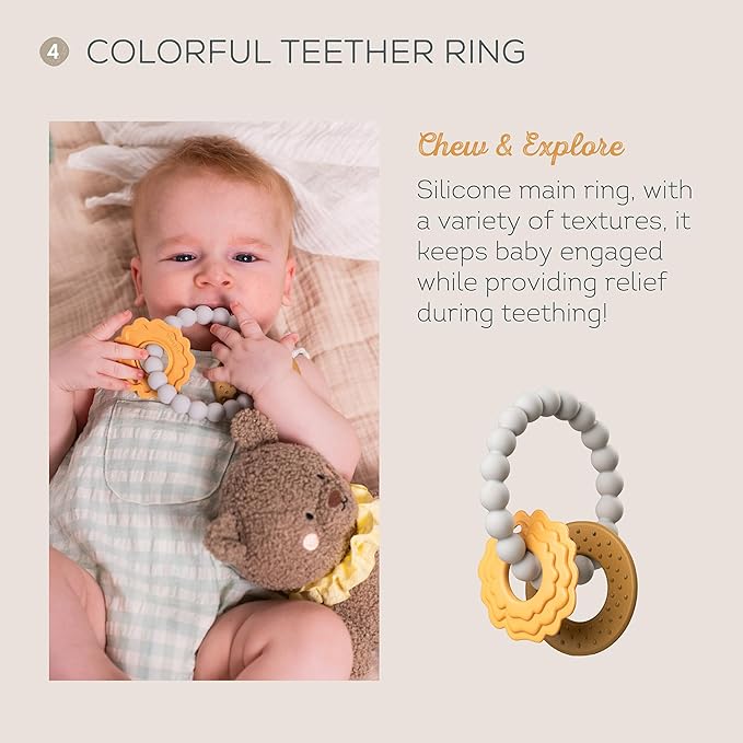 Taf Toys Baby Shower Gifts - Cotton Bamboo Swaddle, Take Along Musical Mobile, Bear snugle Toy & Silicon Teether Ring, Baby Gift Set, New Welcome Baby Gift, Newborn Baby Boy & Girl Gifts