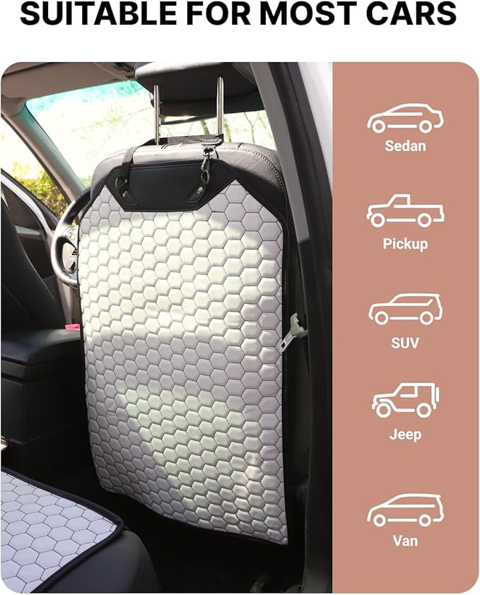 Owleys Kick Mats - Luxury Eco-Leather Back Seat Covers 27.5"x 19" - Waterproof Car Protectors for Kids Feet - Premium Gift for Family Cars SUV Sedan Truck - 2-Pack White