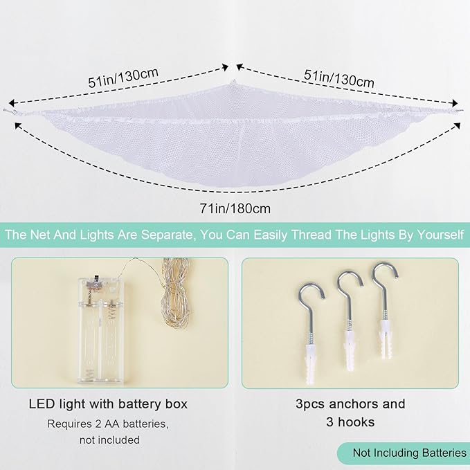 Unicorn Castle Stuffed Animals Net or Hammock Kids Toy Storage Organizer with LED Light Hanging Corner Stuffed Animals Holder Kids Girls Room Decor (Pack of 1)