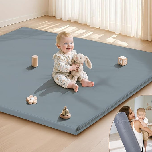 Baby Play Mat 47x47 Inches, Extra Thick 1.2" Foam Floor Mat for Tummy Time & Crawling, Waterproof Non-Slip Faux Leather Playpen Mat for Infants Toddlers, Indoor Outdoor Gym Activity, Blue