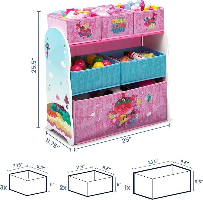 Delta Children Design and Store 6 Bin Toy Storage Organizer, Trolls World Tour