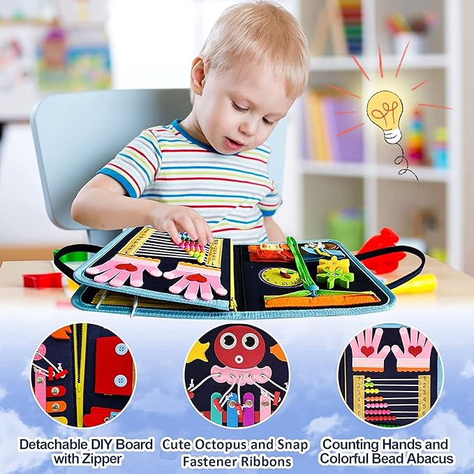 Gojmzo Busy Board Montessori Toys for Toddler Boys & Girls Gifts, Sensory Toys for Toddlers, Educational Travel Preschool Activities Learning Alphabet Count Fine Motor Skills