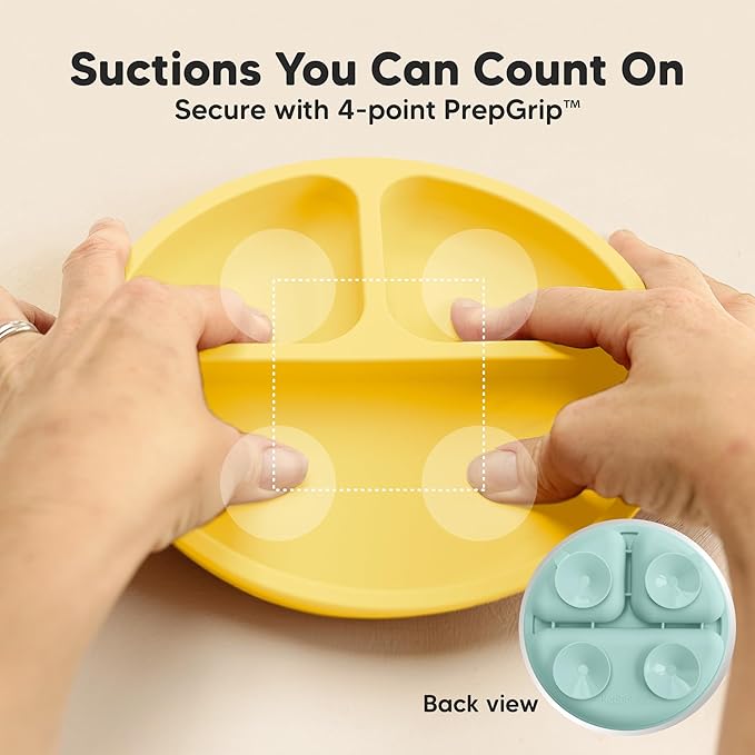 KeaBabies Suction Plates for Baby, Toddler - 3-Pack 100% Silicone Toddler Plates with Suction, Divided, BPA-Free Baby Led Weaning Essentials for Kids, Dishwasher, Microwave Safe, Durable (Amaze)
