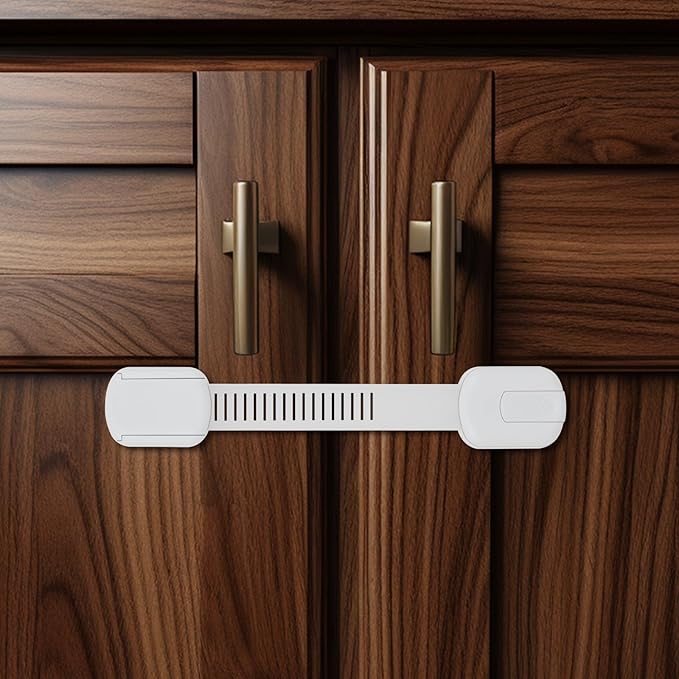 Child Proof Cabinet Locks - Cabinet Locks Baby Proofing with 3M Adhesives for Refrigerator, Oven, Cupboards, Toilet Seat - Adjustable,Easy Installation,No Drilling (4 Pack)