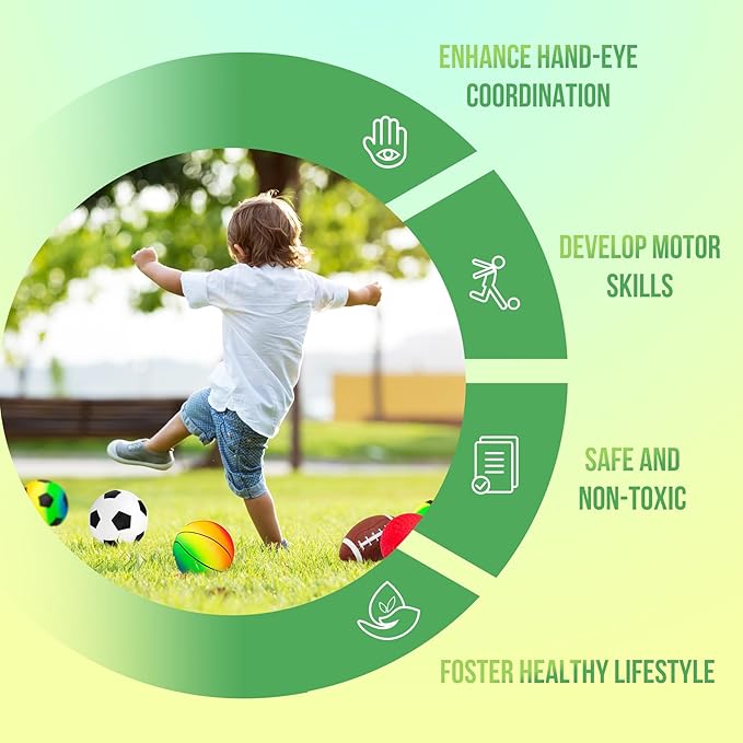 Balls for Toddlers Kids - 7 Pack 5" Small Playground Balls Soft Rubber - Indoor Outdoor Toddler Toys - 2 Footballs, 2 Basketballs, 2 Soccer Balls 1 Kickball -Birthday Gift Boys Girls 1-3 3-5