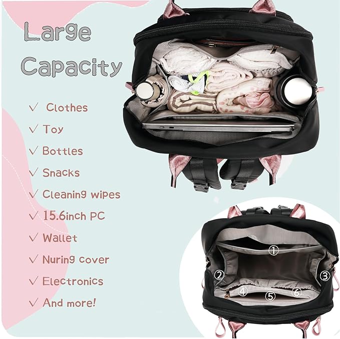 18 Pockets Diaper Bag Backpack with Waterproof Pockets and Stroller Buckle, Convertible Tote Bag (Pink, Large)