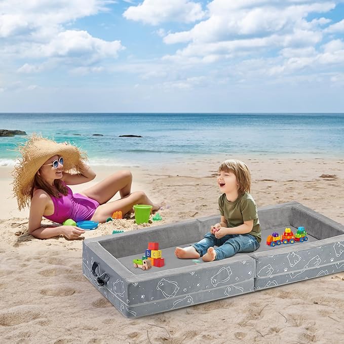 Portable Toddler Travel Bed – Foldable Soft Foam Floor Crib with Washable Cover, Built-in Safety Rails, No Assembly, Compact for Travel & Home Use, Grey