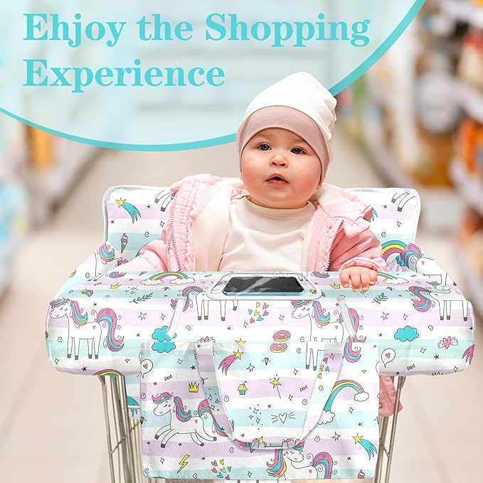 Shopping Cart Cover for Baby Girl Boy 2-in-1 High Chair Water Resistant High Chair Cover w/Phone Pouch Pocket Gender Neutral Cart Cover for Babies Padded Grocery Cart Cover for Baby