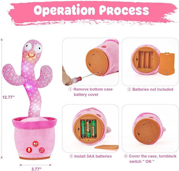 Dancing Talking Cactus Toy for Baby Toddler, Volume Adjustable, Mimicking, Recording, Singing English Songs, Tummy Time Toys –Baby Toys Girls Gifts
