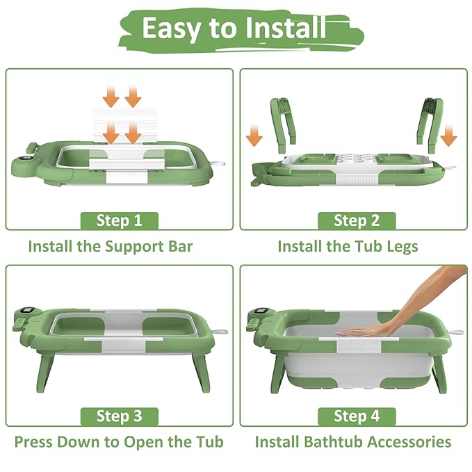 Collapsible Baby Bathtub, Baby Bath Tub for Newborn to Toddler with Floating Cushion for Bath Support, Portable Baby Tub for Infants with Temp Monitor, 0-36 Months Baby Bath Essentials, Green