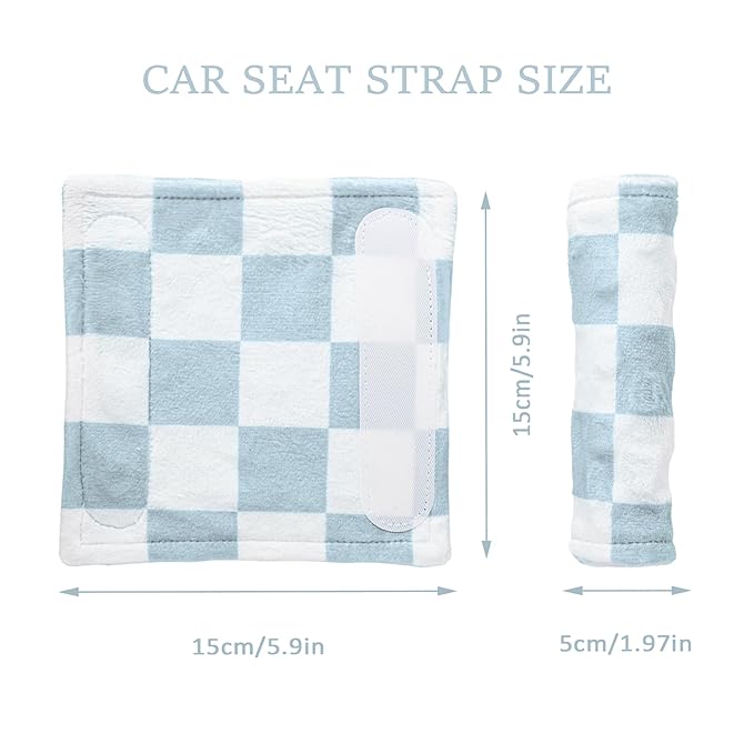 Carseat Strap Covers for Babies, Ultra Soft Double-Sided Use Shoulder Covers, 2 Pack Infant Seat Belt Covers for Car Seats/Strollers/High Chairs, for Baby Toddler Infant Boy Girl, Blue Checkered