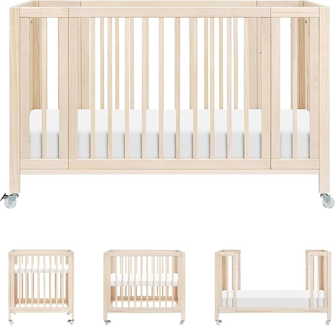 babyletto Rolli 9-in-1 Convertible Baby Crib w/Wheels - Includes Conversion Kits for Bassinet, Standard Crib, Toddler Bed, Daybed & Junior Bed - GREENGUARD Gold - 3 Adjustable Heights, Washed Natural
