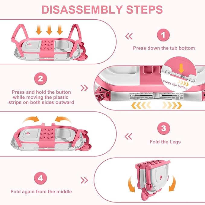 TPN Collapsible Baby Bathtub, Baby Bath Tub with Soft Cushion & Real-Time Thermometer, Baby Bathtub Infant to Toddler Tub (0-36 Months), Portable Travel Baby Tubs for Newborns (Pink)