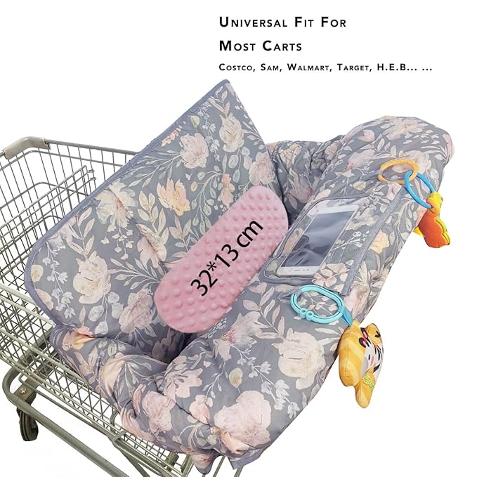 ICOPUCA Shopping Cart Cover for Baby, 2 in 1 cart Cover for Babies N high Chair Cover, Padded Grocery cart seat Cover for Baby Girl boy, with Extra Detachable Cushion, Universal fit; Patent Design