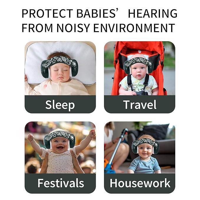 LYSIAN Baby Noise Reduction Earmuffs – Noise Cancelling Headphones for Infants and Kids, Perfect for Travel, Airplanes, Concerts, Fireworks. 25dB Sound Block, Dark Green