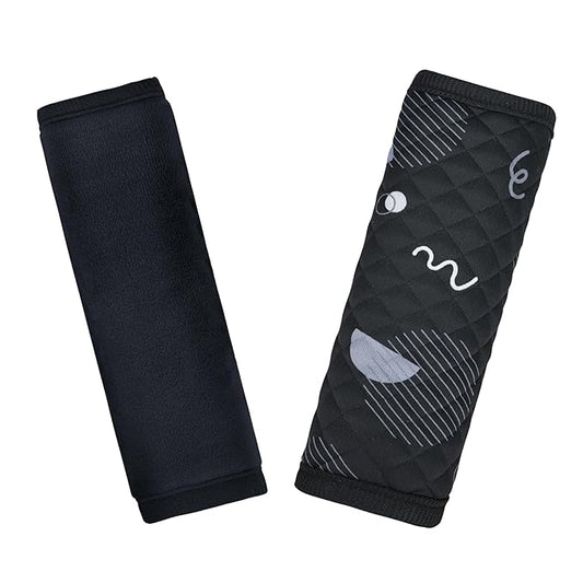 INFANZIA Car Seat Strap Covers for Infants Babies, Soft Carseat Shoulder Pads for Kids, Double-Sided Use Seatbelt Cushion Covers for Stroller, Pushchair & High Chair (Black)