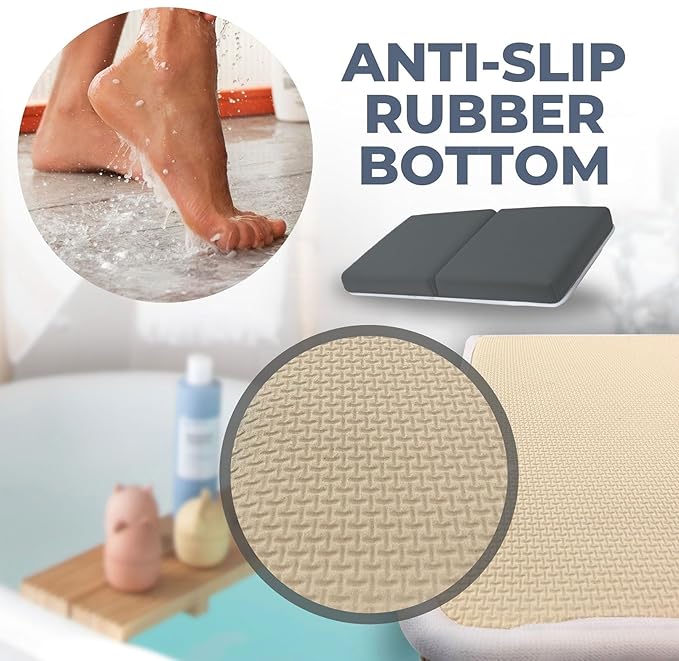 Comfortable Baby Bath Kneeler and Elbow Rest Pad Set – Thick Memory Foam Bath Kneeling Pad with Elbow Support – Baby Bathtub Cushion with Toy Organizer for Bathing Infant or Toddler - Dark Grey