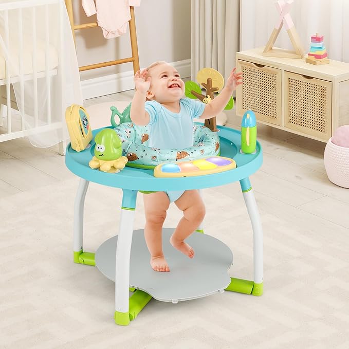 BABY JOY 5 in 1 Baby Activity Center, Baby Jumpers and Bouncers with Removable Toys, Lights & Music, 3 Adjustable Heights, Interactive Play Center for Toddlers Boys Girls 6-36 Months (Blue)