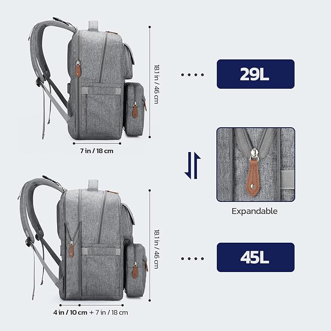 Maelstrom Diaper Bag Backpack,29L-45L Expandable Large Baby Bag for 2 Kids/Twins, with Removable Cross Body Bottle Bag for Mom/Dad,Stylish Nappy Bag Gift for Boys/Girl-Mothers Day Gifts-Elegant Grey