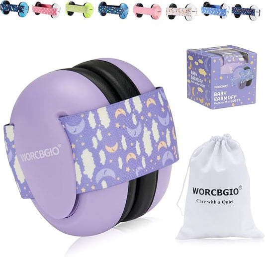 Infant Ear Protection Noise Cancelling Baby Ear Muffs, Toddler Hearing Protection with Adjustable Elastic Headband (Moon,Purple