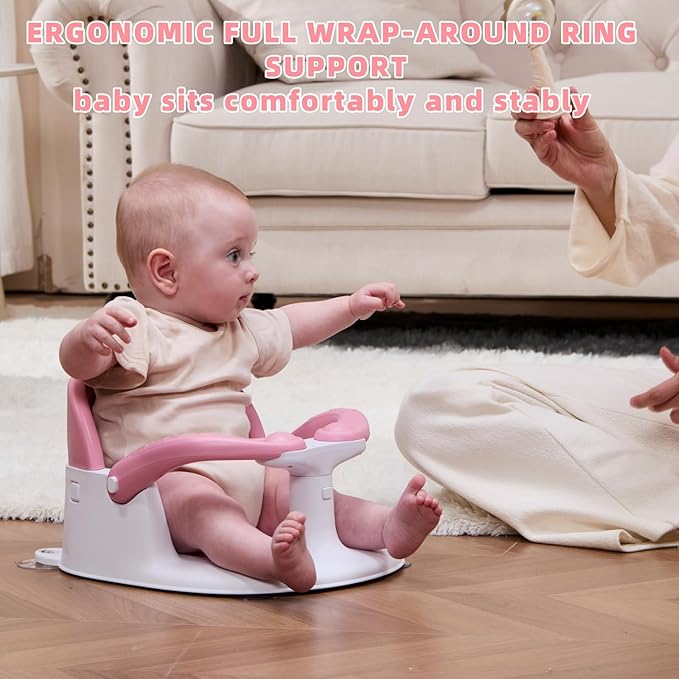 Baby Bath Seat for Babies 6 Months & Up Sitting Up,Infant Bath Seat with Temperature Alert+Open Backrest+on/Off Armrest,Toddler Bath seat Baby Bath Chair for Bathtub,Tub,Sink Pink