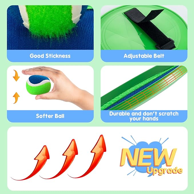 Beach Toys - Outdoor Games for Kids, Toss and Catch Ball Set with 4 Paddles 3 Balls, Toys for 3 4 5 6 7 8+ Year Old Boys Girls Christmas Birthday Gifts (Blue and Green)