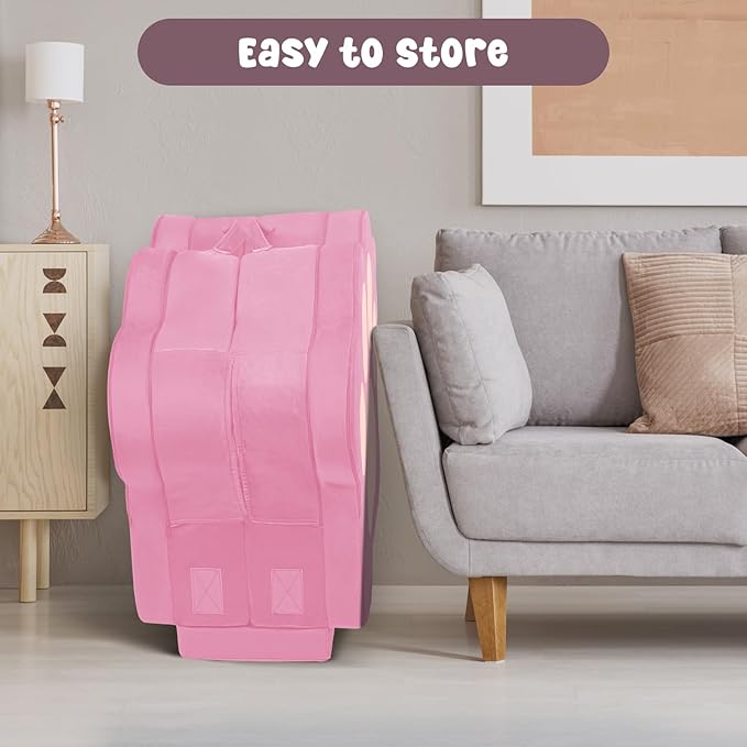 Foldable Portable Toddler Travel Bed,Toddler Floor Bed with Washable Cover for Kids,Soft and Safe (Pink)