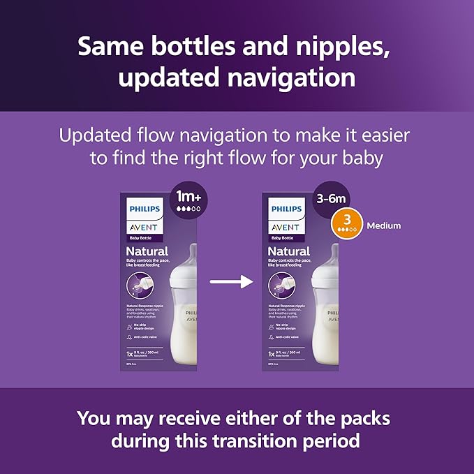 Philips Avent Natural Baby Bottle with Natural Response Nipple (Medium Flow,Flow 3), 9oz, SCY903/01