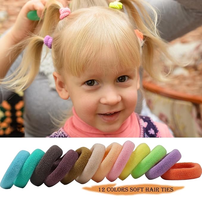 WillingTee 120 Pcs Baby Hair Ties, Cotton Toddler Hair Ties for Girls and Kids, Multicolor Small Seamless Hair Bands Elastic Ponytail Holders,Spring Color