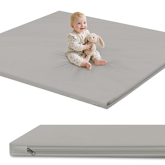Baby Play Mat 71x55 Inches, Extra Thick 1.2" Foam Floor Mat for Tummy Time & Crawling, Waterproof Non-Slip Faux Leather Playpen Mat for Infants Toddlers, Indoor Outdoor Gym Activity, Gray
