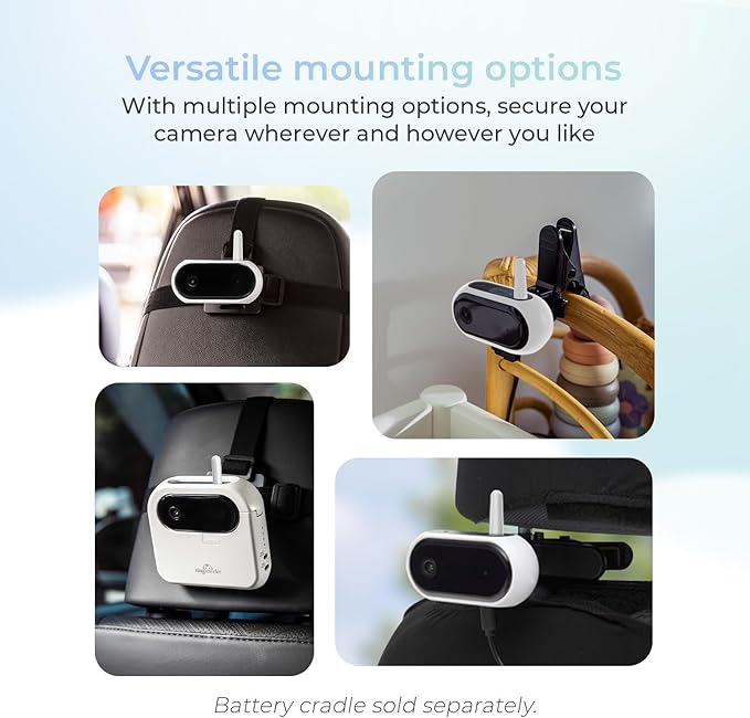 Tiny Traveler Ai Smart Wireless Baby Car Monitor with Travel Kit - AI-Powered Safety Alerts: Cry/Laugh/Stand Detection, Virtual Fence, Long Range 1000ft Night Vision Lullabies Night Light - White