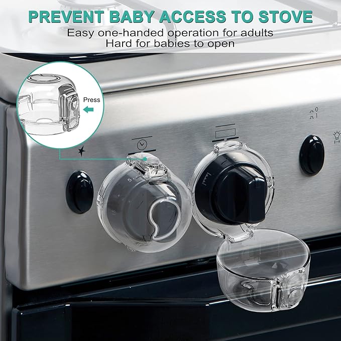 Mom's Choice Gold Awards Winner - Stove Knob Covers for Child Safety (5 + 1 Pack) Double-Key Design and Upgraded Universal Size Gas Knob Covers Clear View Childproof Oven Knob Covers for Kids and Pets