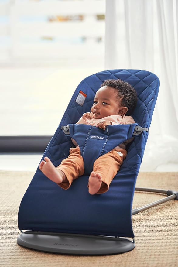 BabyBjörn Bouncer Bliss, Midnight Blue, Woven, Classic Quilt | 2-in-1 AdjustableBaby Bouncer Seat and Toddler Chair, Newborn to Toddler (8-29 lbs), 4 Positions, Lightweight & Portable