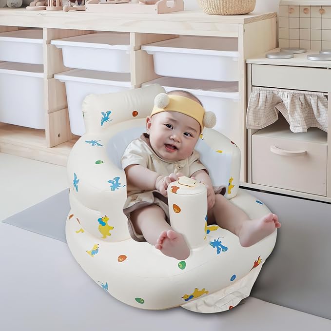 Inflatable Baby Chair with Built in Pump for Babies 3 Months & Up, Baby Floor Seats for Sitting Up, Blow Up Baby Seats for Infants - Dinosaur