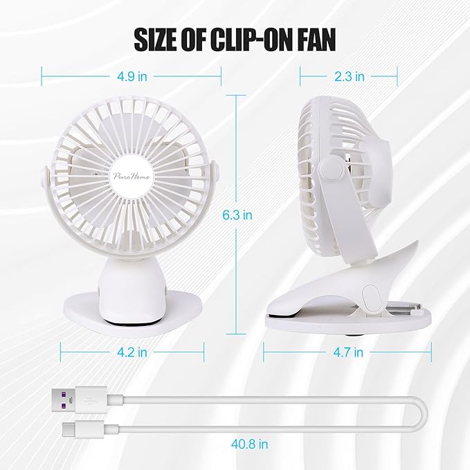 Portable Clip Fan Battery Operated,3 Speeds USB Rechargeable Mini Table Fan with Strong Airflow,360°Rotation Ultra Quiet Personal Desk Fan for Home Office Bedroom Dorm Stroller Camping(White)