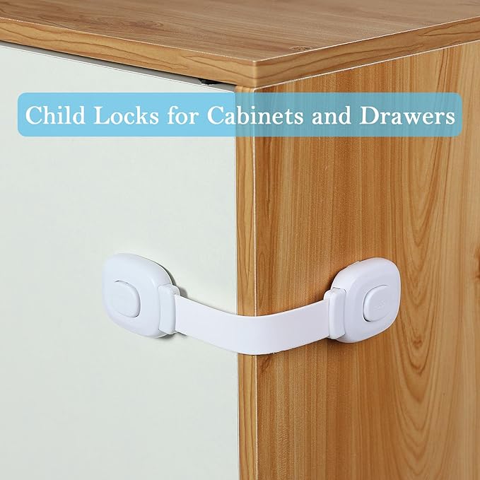 Fursafe&Q Baby Cabinet Locks, Child Safety Cabinet Proofing -Child Safety Strap Locks Adhesive Drawer Fridge Ovens Door Toilet Latches No Drill Multi-Purpose for Furniture Kitchen Lock (White, 6Pack)