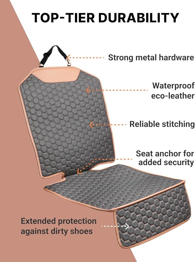 Owleys Premium Leather Car Seat Protector 2 Pack for Child Car Seat Cover from Dirt - Infant Car Seat Protector for Back Seat/Front Booster Under Baby Waterproof Hexy