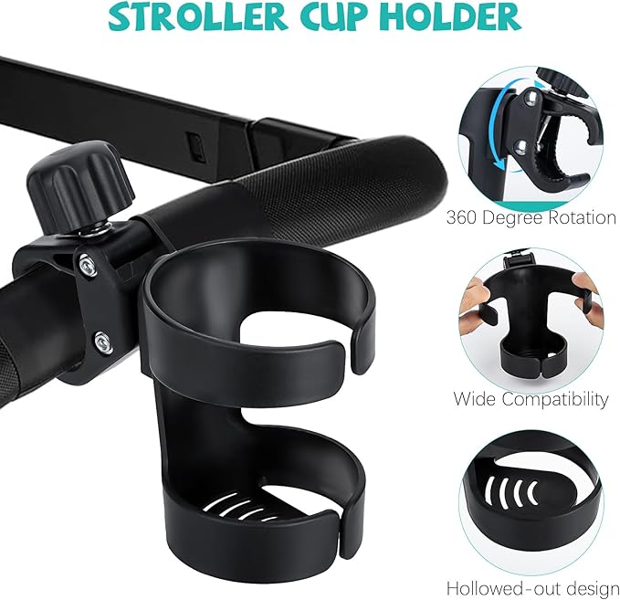 Stroller Cup Holder Compatible with Thule,360° Rotatable Stroller Accessories with Large Caliber,Black