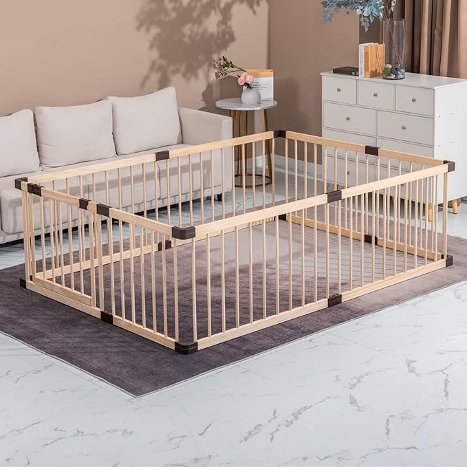 Baby Playpen Fence Yards Wooden,Playpen for Babies and Toddlers, Wooden Baby Playpen Play Pen,Conababy Baby,Baby Activity Center,Baby Playpen with Door (120x160CM)