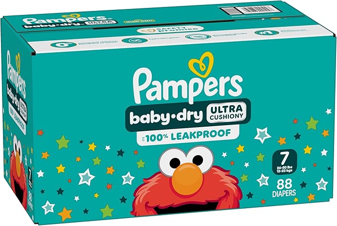 Pampers Diapers - Baby Dry - Size 7, 88 Count, Absorbent Disposable Infant Diaper (Packaging May Vary)