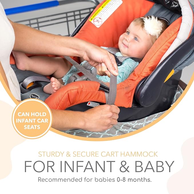 Shopping Cart Hammock for Infants and Toddlers, Cart Seats for Babies, for All Car Seat Models, Grocery Cart Hammock for Baby, Capacity of up to 50 lbs, Gray and Aqua
