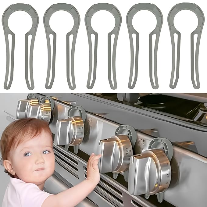 Stove Stoppaz Gas Stove Knob Locks Protecting Kids and Pets; Oven Knob Covers for Child Safety (5 Pack, Grey)