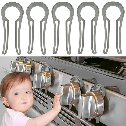Stove Stoppaz Gas Stove Knob Locks Protecting Kids and Pets; Oven Knob Covers for Child Safety (5 Pack, Grey)