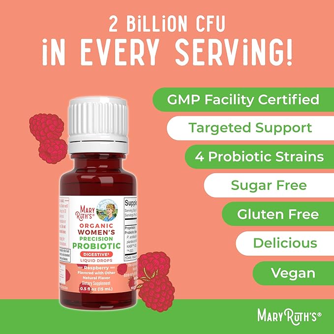 MaryRuth Organics USDA Organic Womens Probiotic Liquid Drops for Digestive Health | Targeted Support for Women | Four Probiotic Blend | Women's Wellness | Dairy Free | 30 Servings