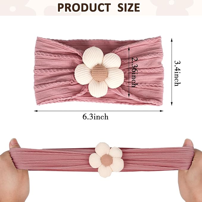3 Pcs Baby Flower Headbands Baby Girls Nylon Headband Soft Hairbands Hair Accessories for Newborn Infant Toddler Kids (Beige,Pink,Brown)