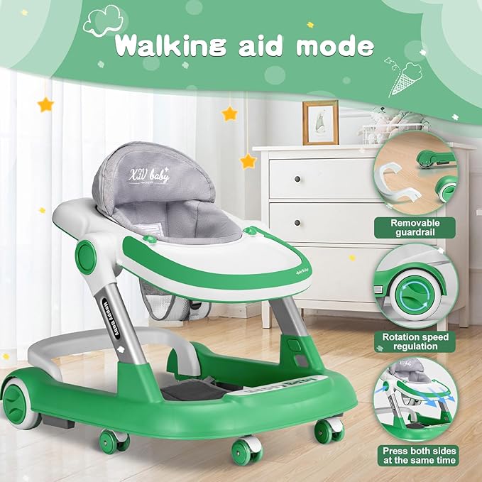 Baby Walker with Wheels 5 in 1 Foldable Activity Center with Mute Wheels Adjustable Heights Anti-Fall Push Walkers for Boys Girls Safe Infant Toddler Walker with Footrest for 6-24 Months