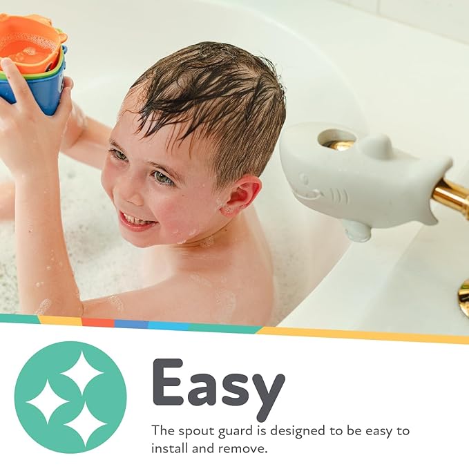 Nuby Bathtub Safety Spout Guard - Compatible with Most Standard Faucets - Bath Toys - Shark
