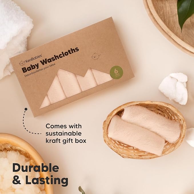6-Pack Soft Baby Washcloths, Viscose from Bamboo - Kids, Newborn Bath Towels, Infant Shower, Toddler Reusable Face Towel, Gentle on Skin, Face Wash Cloths for Babies, 10x10 (Peachy)