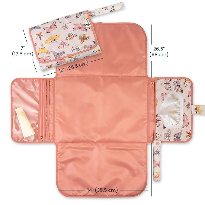 Tiny Twinkle Portable Diaper Changing Pad – Foldable, Waterproof & Compact Travel Changing Mat with Storage | Smart Wipes Pocket for On-The-Go Parents(Flutter)