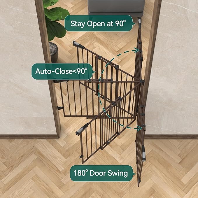 Babelio 34" Extra Tall Baby/Dog Gate with No Threshold Design Walk Thru Door, 26-43" Auto Close Safety Gate for Babies, Elders and Pets, Fits Doorways, Stairs, and Entryways, Black Wood Pattern